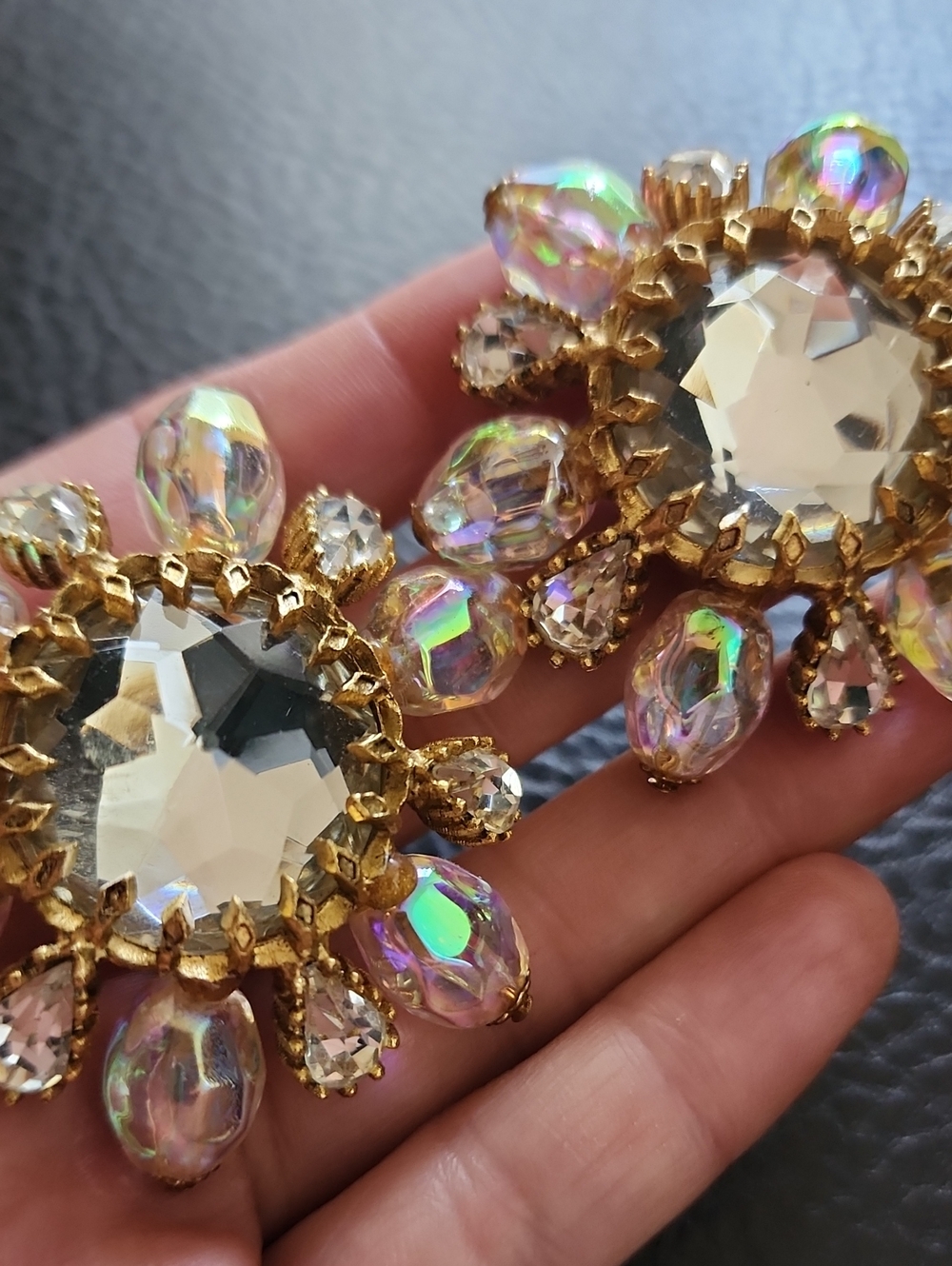 VTG Gold-Tone Aurora Crystal Floral Statement Clip Earrings